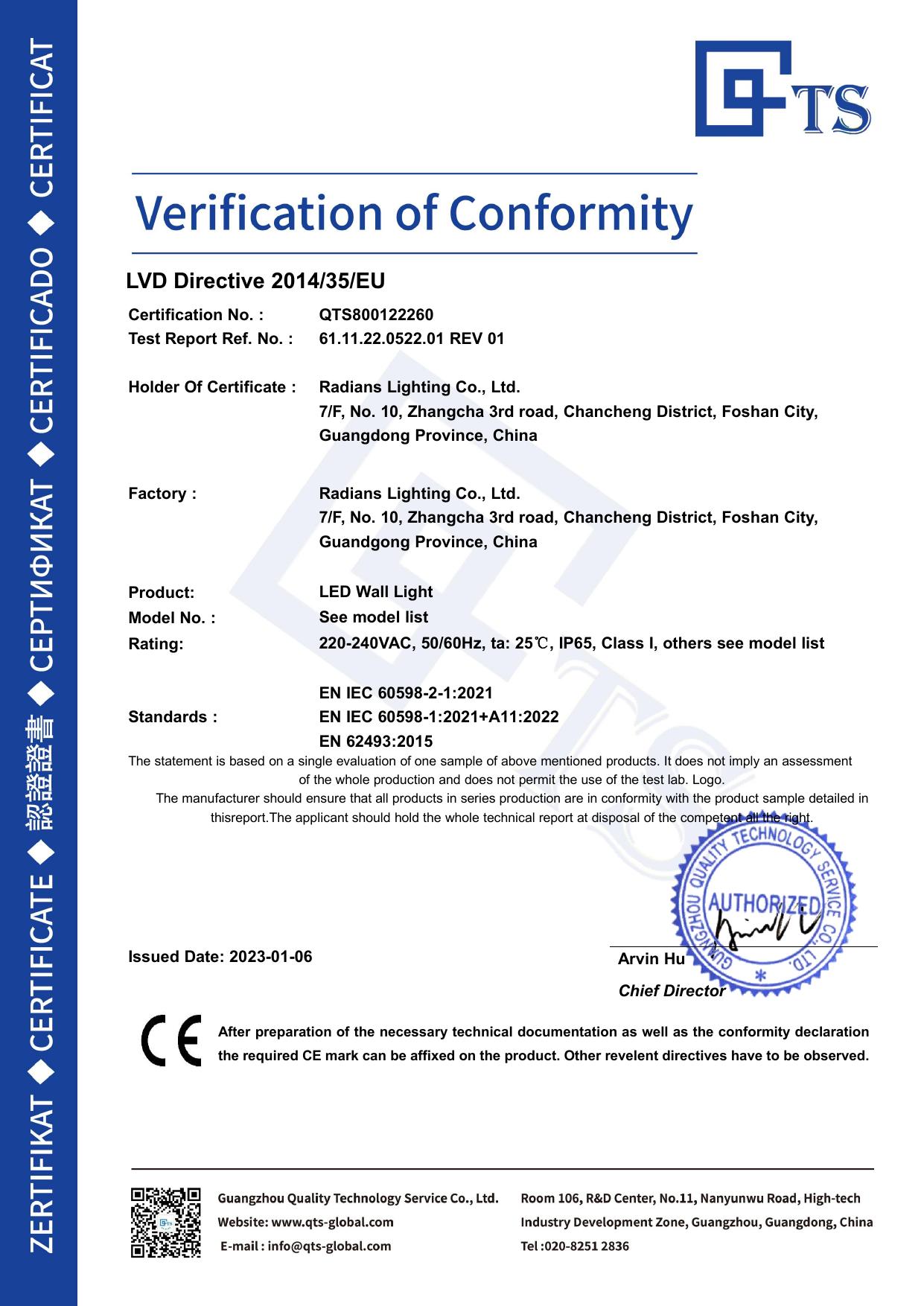 CE-LVD-Konformitätszertifikat für die AR-Serie Vorschau