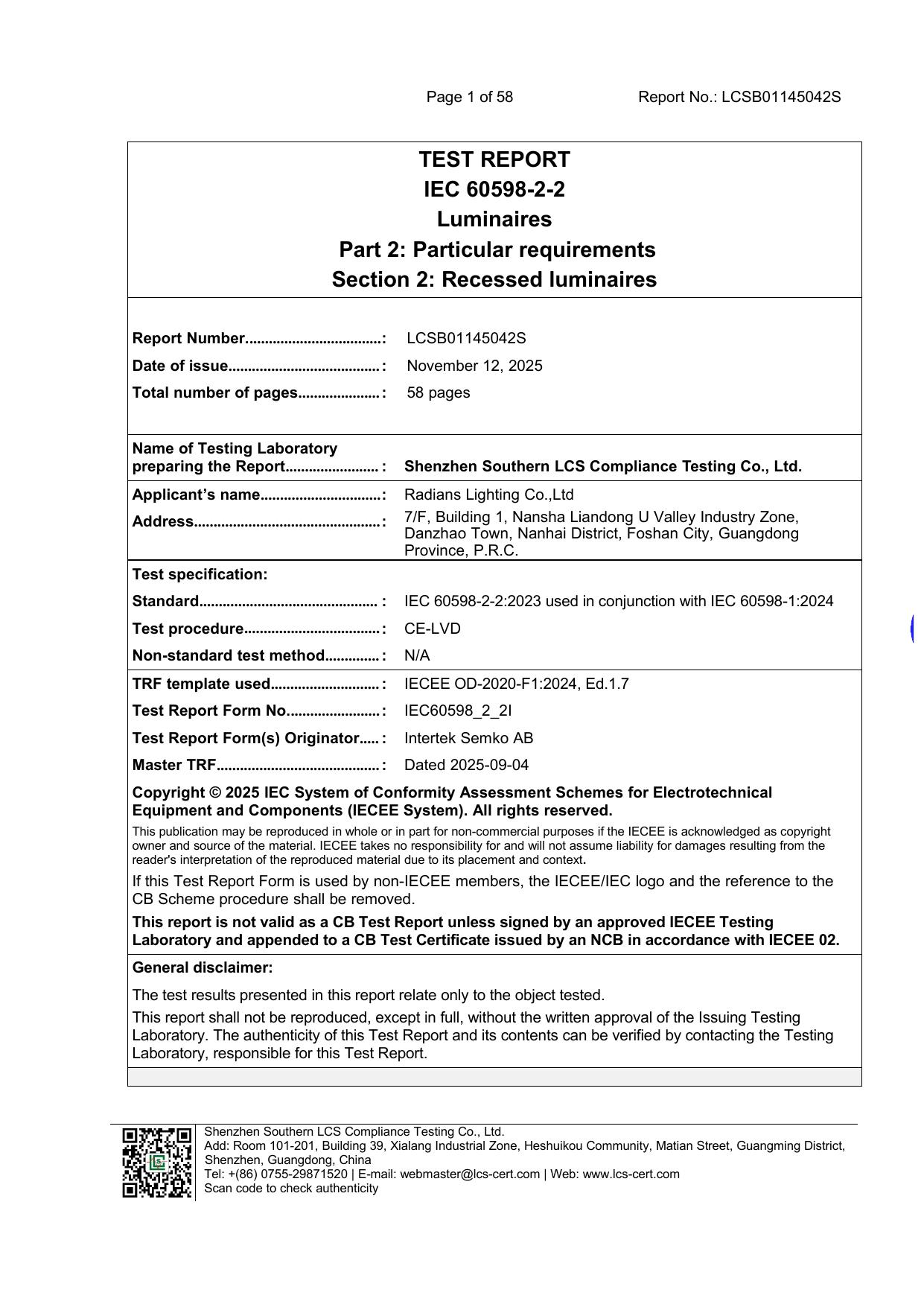 CE-LVD-Prüfbericht für allgemeine LED-Leuchten Vorschau