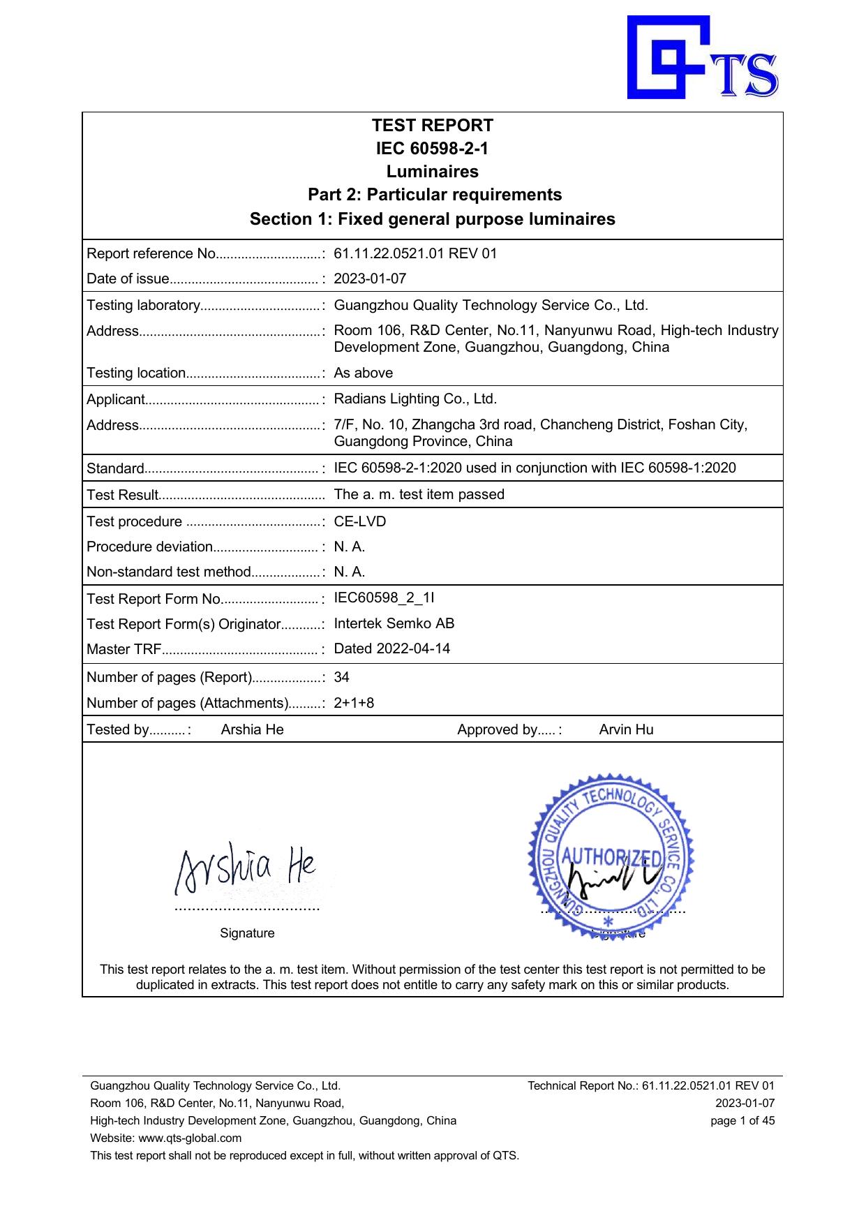 CE-LVD-Prüfbericht für GU10-Wandleuchten Vorschau